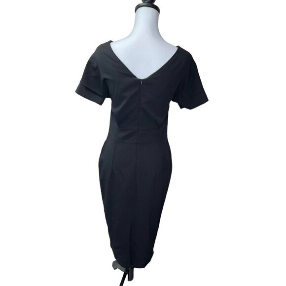 NWT PEPE RUNA Empire Waist Blk Short Sleeve Frnt Slit Pencil Dress Sz M - Picture 7 of 8